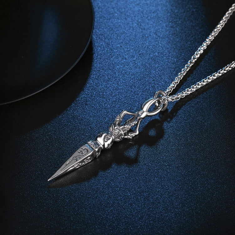 Kemstone Titanium Steel Spike Pendant Necklace for Men – Carved Vintage Style K-PT146