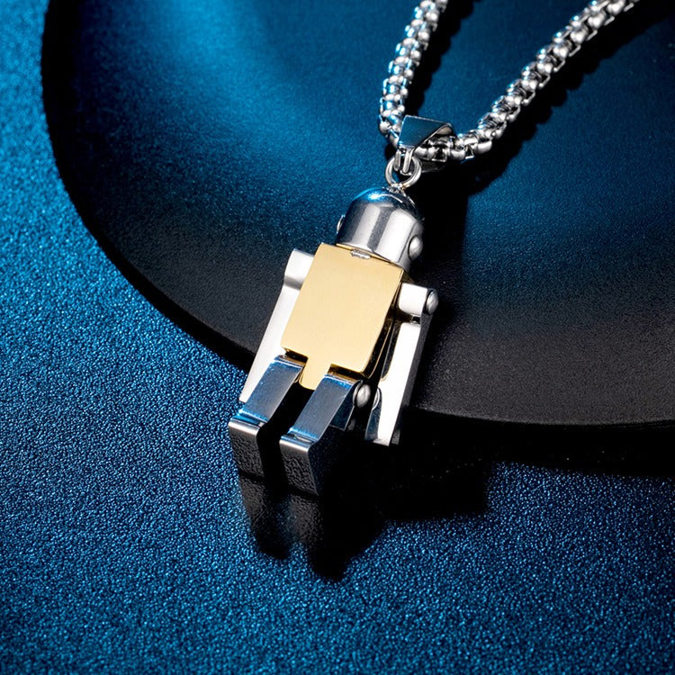 Kemstone Movable Robot Titanium Steel Pendant Necklace for Men – Hip Hop Figure K-PT191