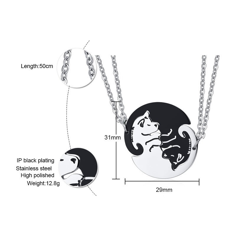 Kemstone Yin Yang Dog Pendant Necklace for Couples Stainless Steel Black White Matching Jewelry CN-109