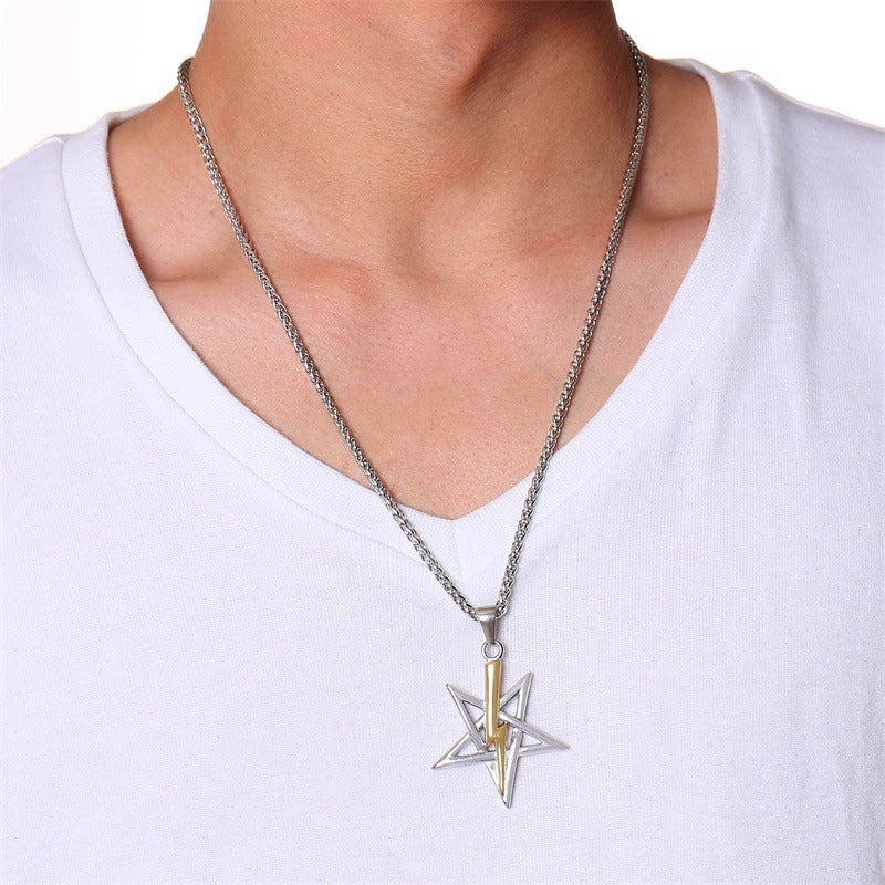 Kemstone Stainless Steel Lightning Bolt Star Pendant Necklace for Men PN-1164