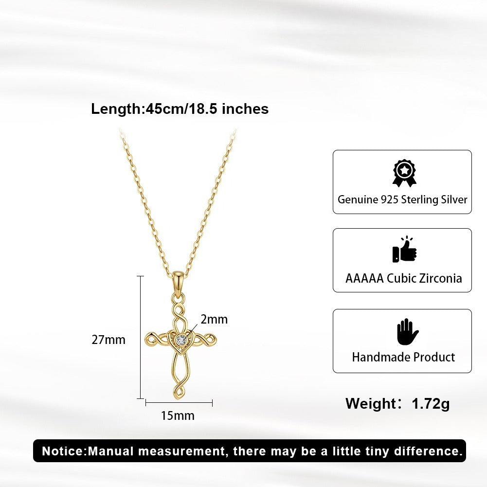 Kemstone Dainty Cross Necklace for Women 925 Sterling Silver Cubic Zirconia SAPN68