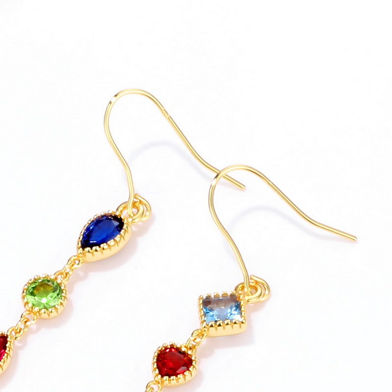 Pendientes colgantes vintage con piedras preciosas de diseño original hechos a mano de Kemstone - Plata de ley 925 con baño de oro de 0,39 quilates, 50 mm
