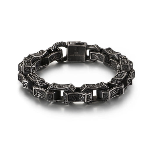 Men’s Vintage Punk Chain Bracelet – Heavy Stainless Steel Biker Link in Blackened or Antique Silver KB118451-BDJX