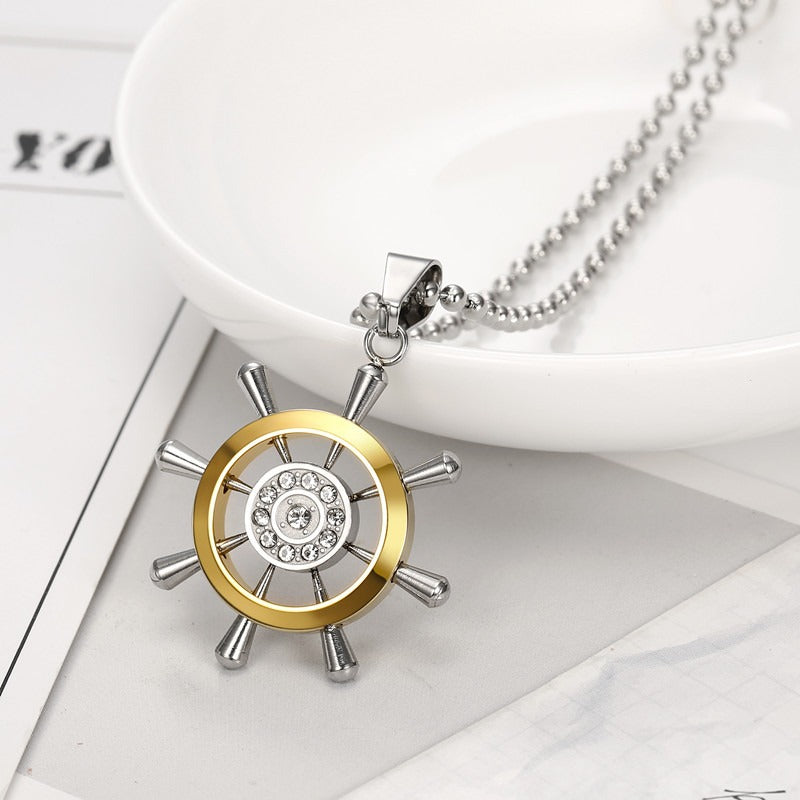 Kemston Titanium Steel Ship Wheel Necklace for Men Nautical Vintage TN0302