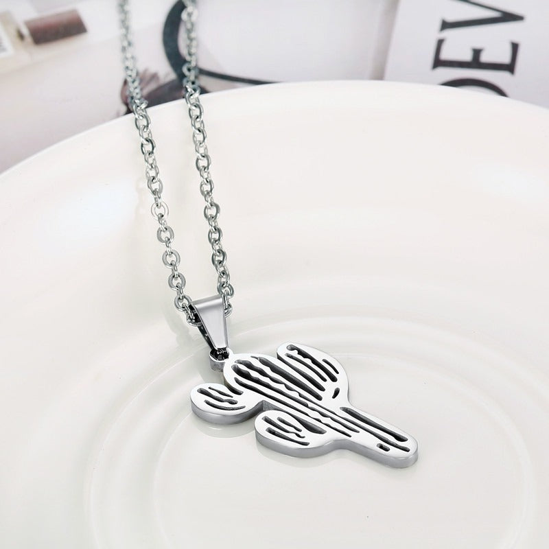 Kemston Cactus Pendant Necklace for Men Titanium Steel Openwork TN0298