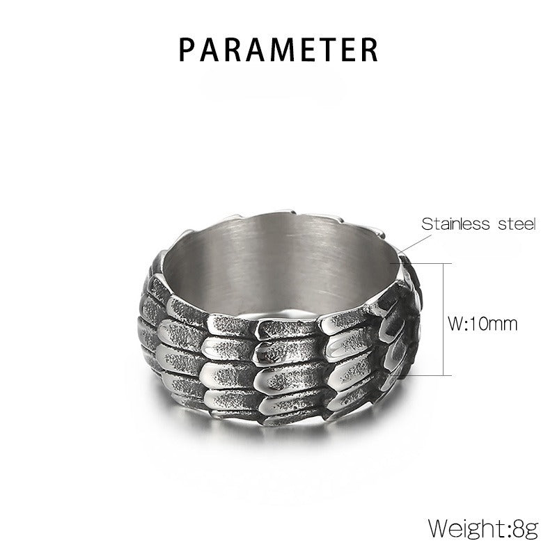 Kemstone Blackened Dragon Scale Ring - Raw-Edged Punk Jewelry for Rebellious Souls KR103316-KJX