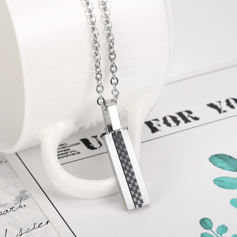 Kemstone Checkered Stainless Steel Pendant Necklace for Men & Women TN0301