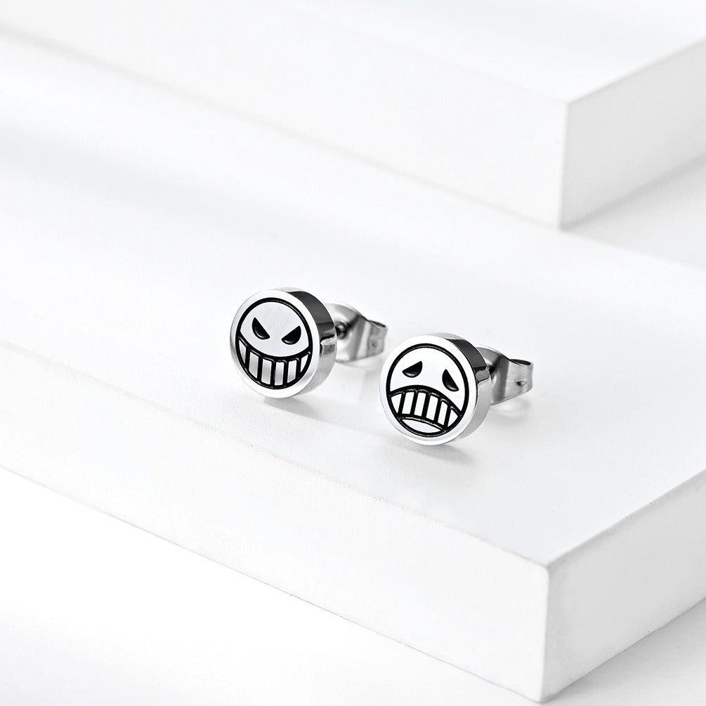 Kemstone Stainless Steel Smiley Face Stud Earrings for Men & Women Minimal Round K-E034