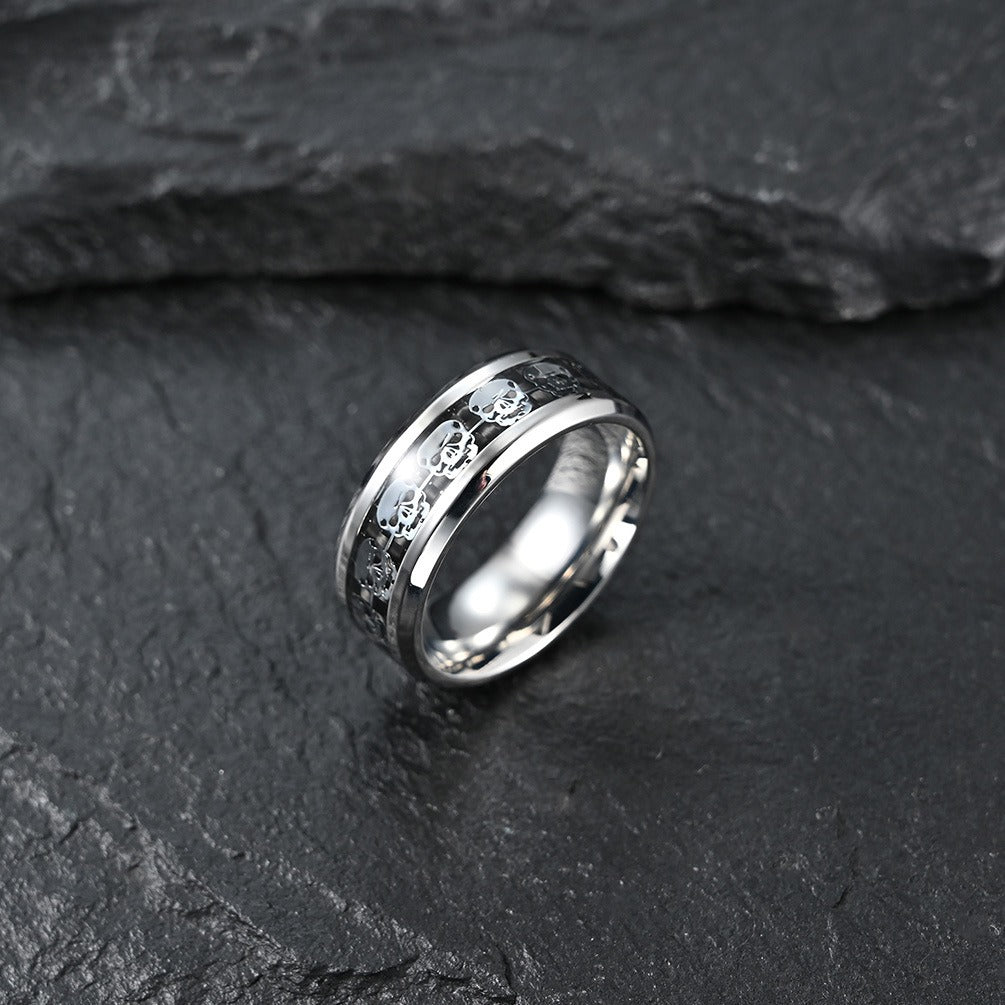 Kemstone  Stainless Steel Carbon Fiber Skull Ring for Men K-R439
