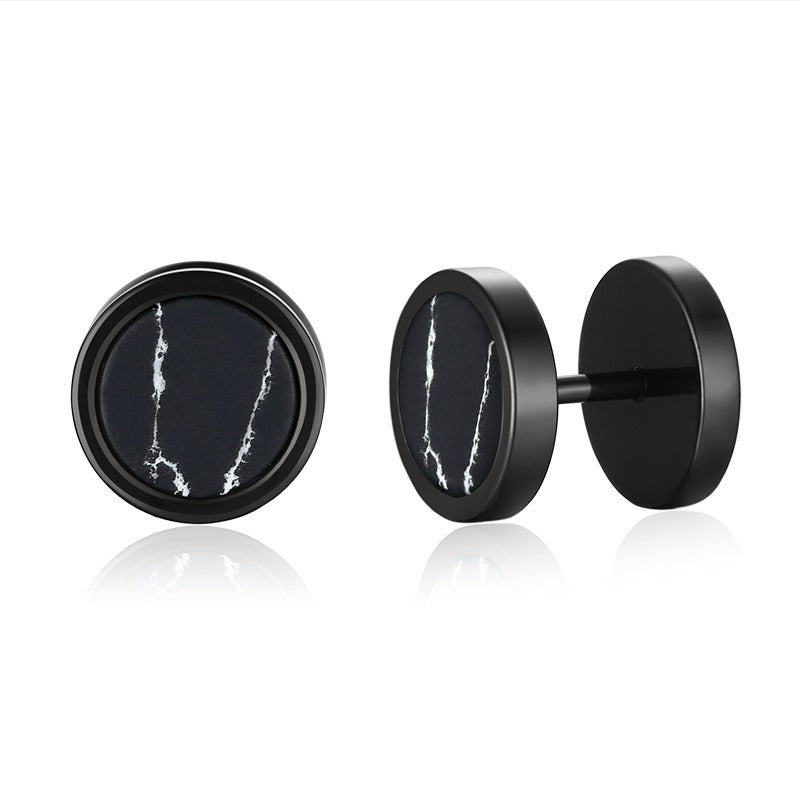 Kemstone Stud Earrings for Men Stainless Steel Round Stone Detail Black ES-302