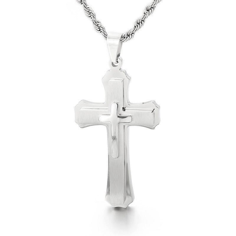 Collana con ciondolo a croce in acciaio inossidabile Kemstone per uomo - Design geometrico moderno, resistente all'uso quotidiano KP96964