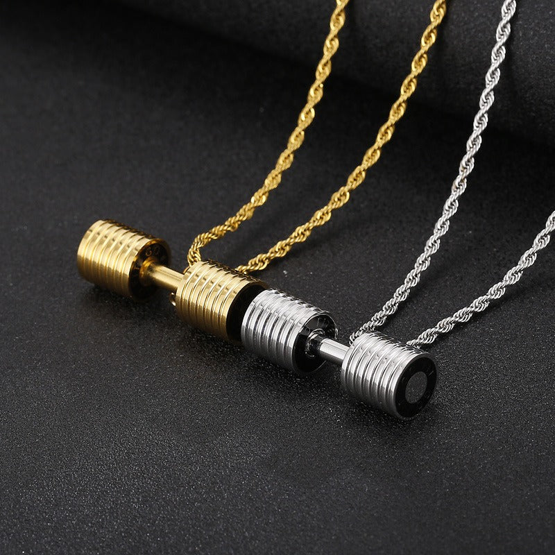 Kemstone Titanium Steel Dumbbell Pendant Necklace – Gym Strength Style for Men KP96967