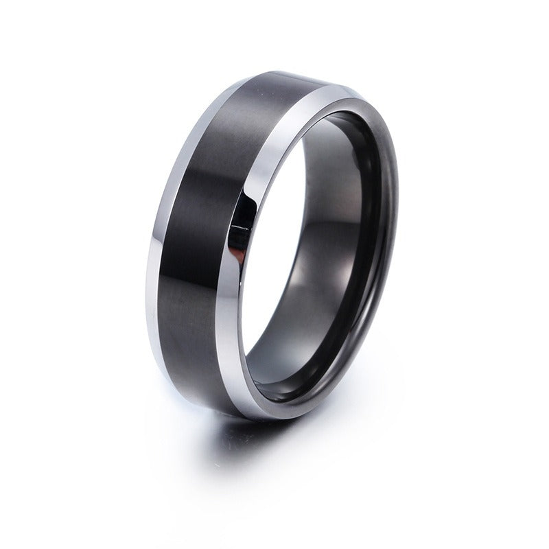 Kemstone Tungsten Carbide Band Ring for Men & Women – Black Minimal KR34303