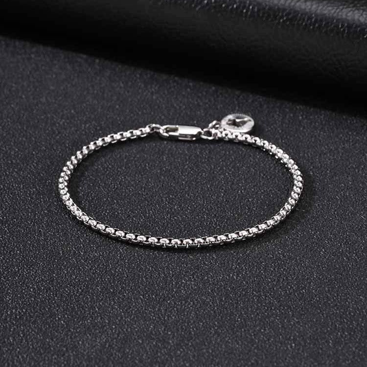 Kemston Stainless Steel Cross Charm Bracelet for Men Silver Round Tag BR-3102