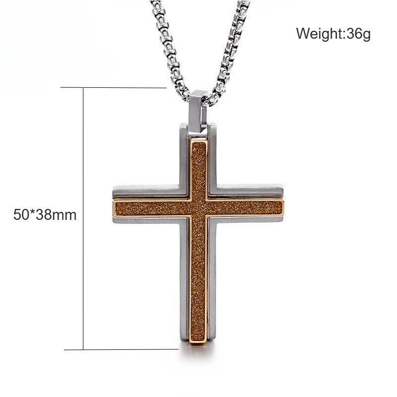 Kemstone Titanium Steel Two Tone Layered Cross Pendant Necklace for Men KN89755-KPD