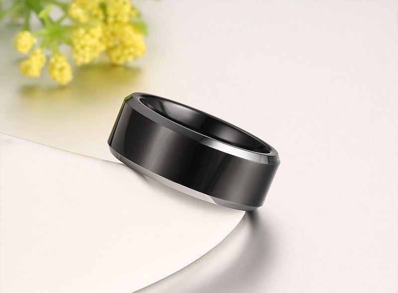 Kemstone Black 8mm Tungsten Carbide Ring for Men - Durable Anti-Scratch TCR-032