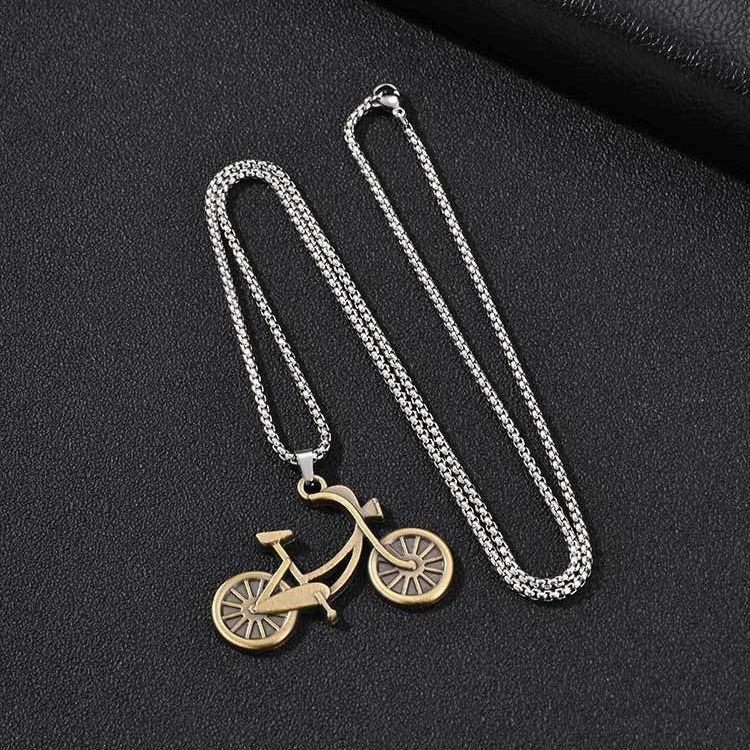 Kemston Bicycle Pendant Necklace for Men Vintage Alloy Design Stainless Steel Chain NC-2999