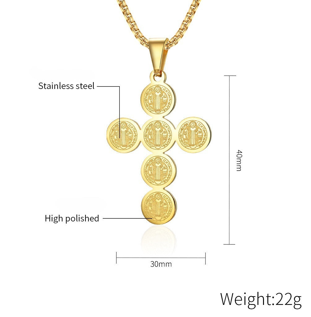 Kemstone Stainless Steel Medallion Cross Necklace for Men Vintage Style K-PT303
