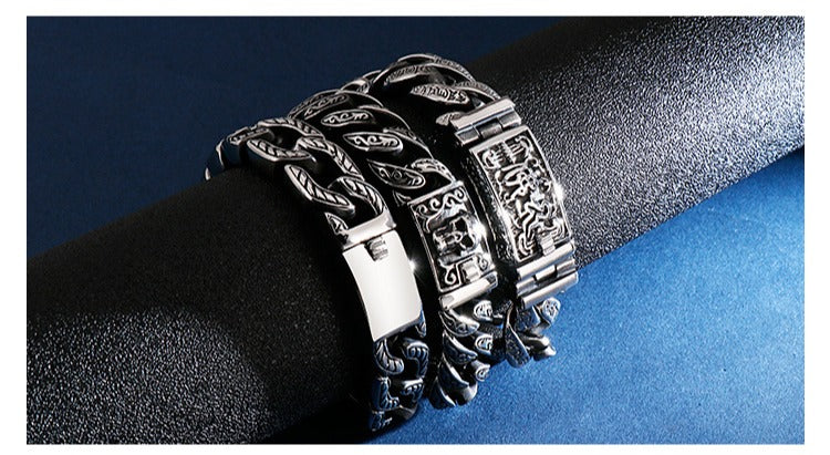 Kemstone Skull Clasp Stainless Steel Bracelet – Engraved Viking Chain Norse Men’s Jewelry KB120965