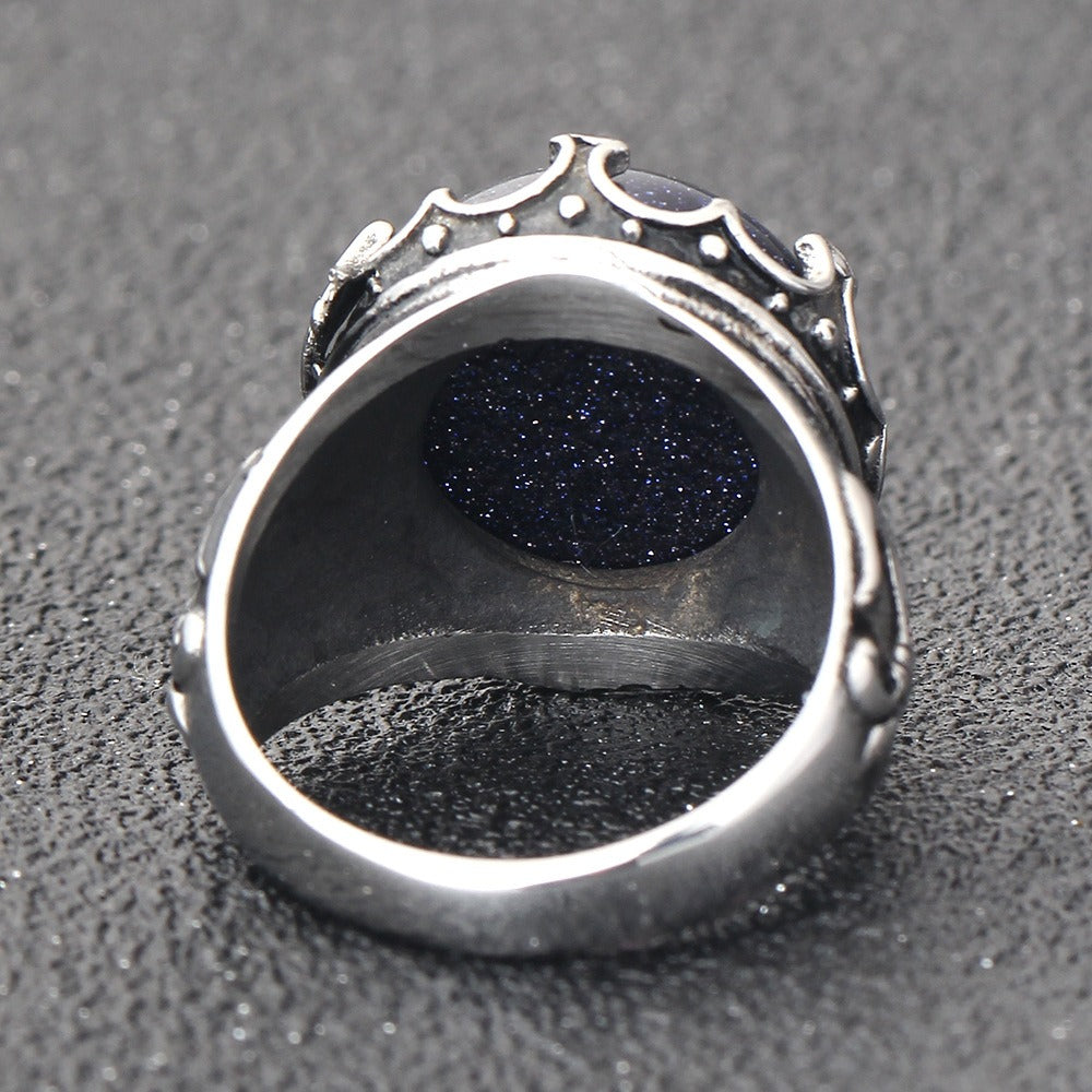 Kemstone Men’s Blue Sandstone Ring – Stainless Steel Vintage Claw Statement Band CG1124
