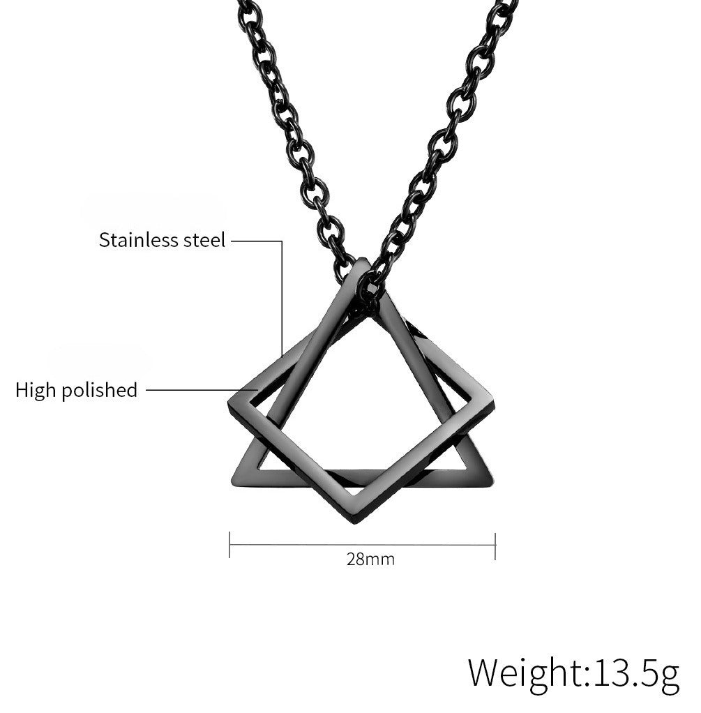 Kemstone Stainless Steel Square Triangle Pendant Necklace for Men Women Layered Black Silver K-PT261