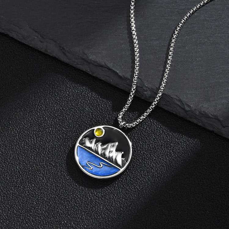 Kemstone Mountain Landscape Pendant Necklace for Men Stainless Steel NC-3302