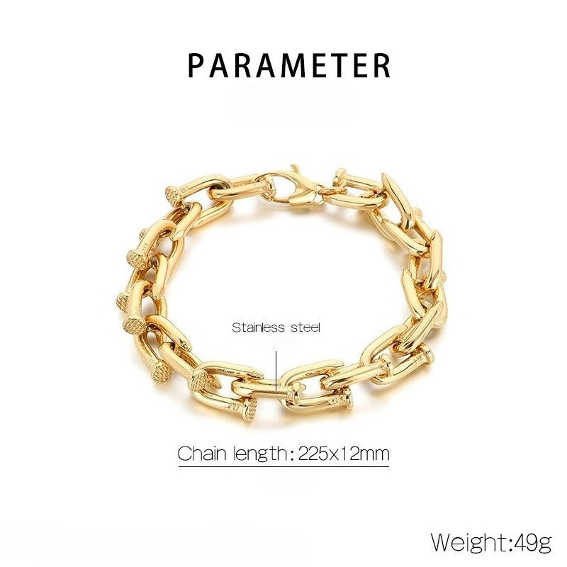 Kemstone Titanium Steel Nail Link Bracelet for Men – Vintage Punk Style KB185405-KJX