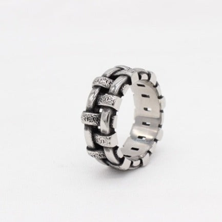 Kemston Titanium Steel Braided Ring for Men Vintage Gothic Band Style R1669