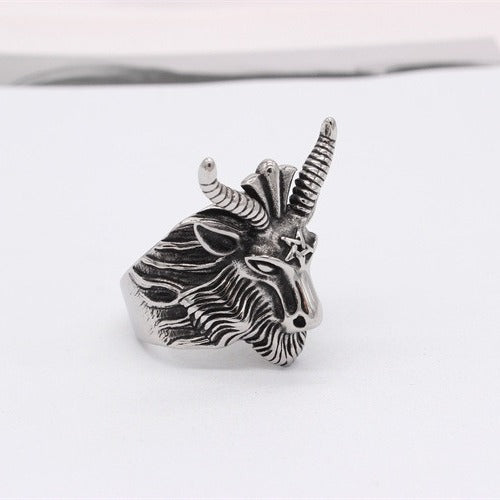 Kemstone Vintage Stag Head Ring for Men Titanium Steel Sculpted Deer Antler R1550
