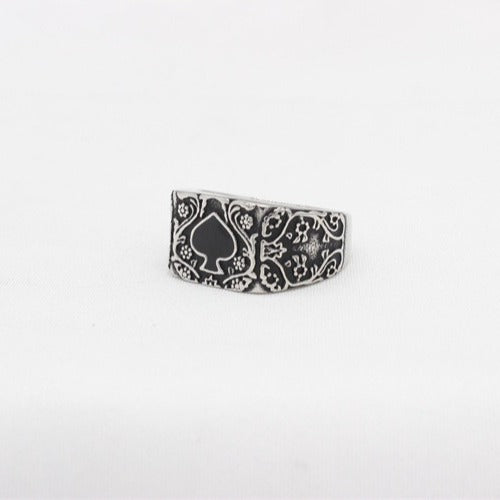 Kemstone Spade Ring for Men Titanium Steel Floral Scroll R1708