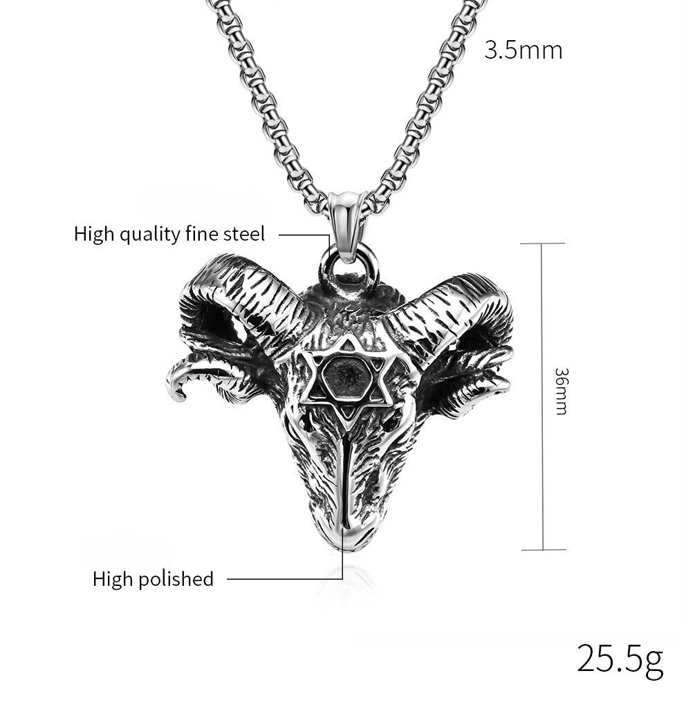 Kemstone Titanium Steel Ram Head Necklace – Gothic Pentagram Pendant K-PT437