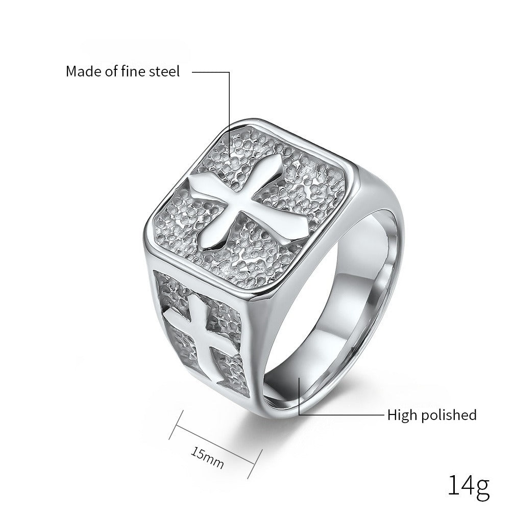 Kemstone Stainless Steel Vintage Cross Ring for Men Side Cross Texture Design K-R610