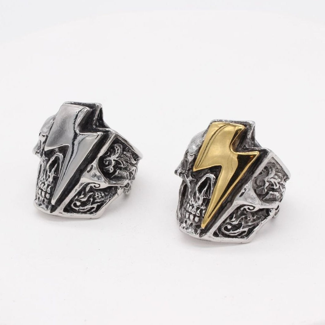 Kemstone Lightning Skull Ring for Men Titanium Steel Gothic Vintage R1219