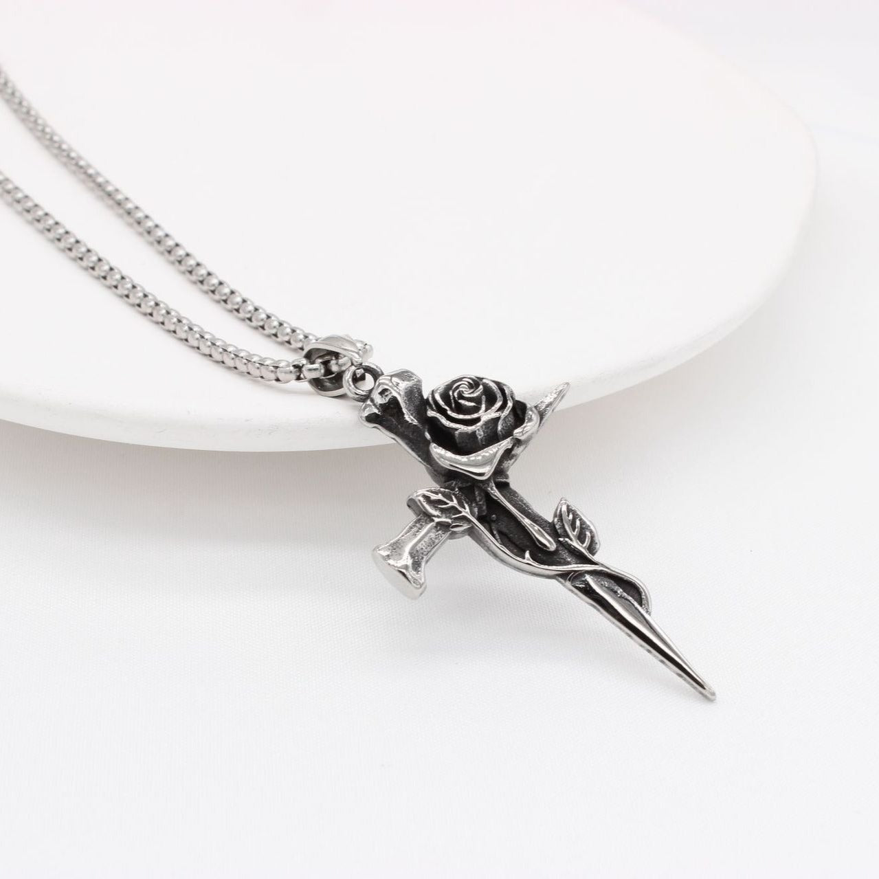Kemstone Stainless Steel Cross Pendant Necklace for Men Women Rose Detail Vintage P0999
