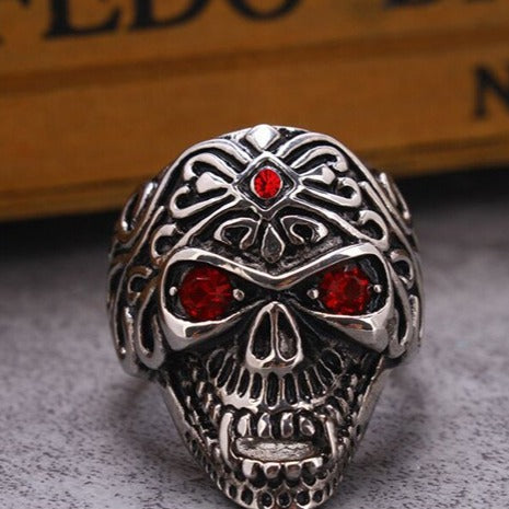 Kemstone Red Stone Skull Ring for Men Titanium Steel Punk TR0076
