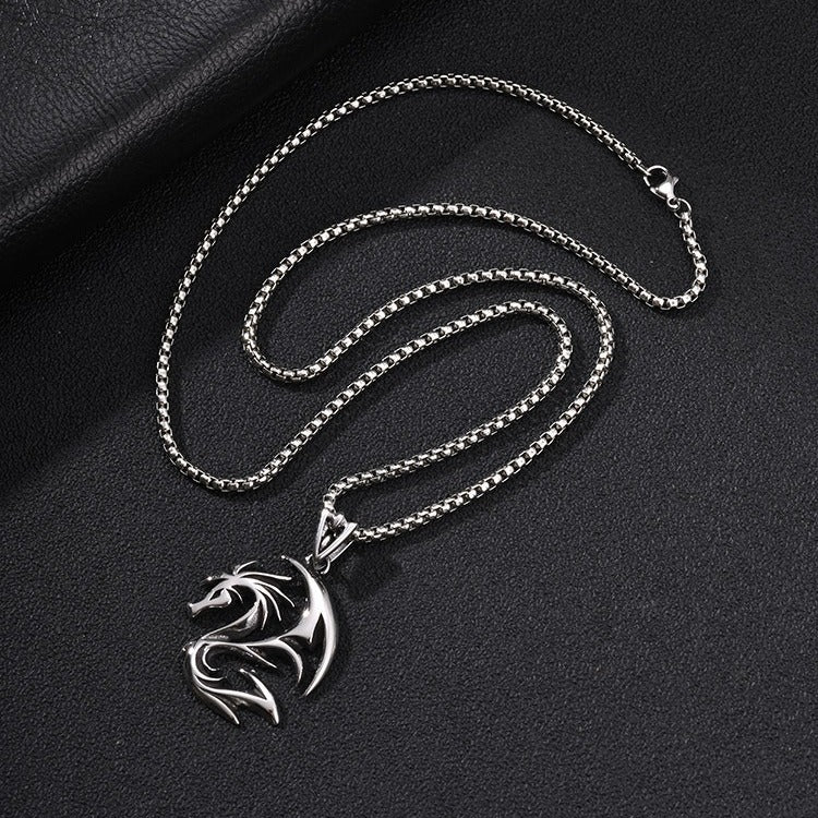 Kemston Winged Dragon Pendant Necklace for Men Stainless Steel Gothic Vintage Silver PN-2419