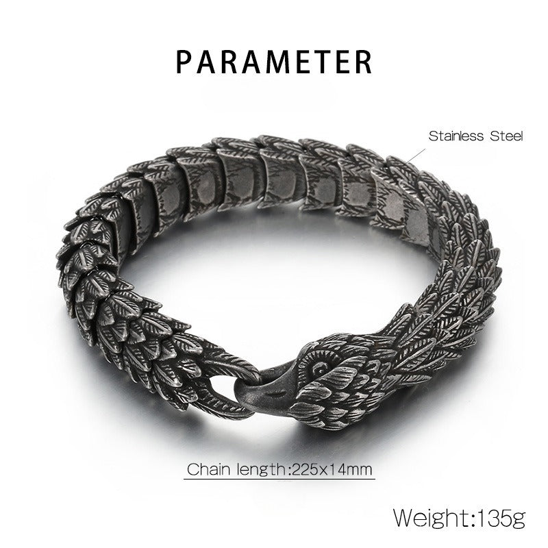 Kemstone Aged Eagle-Head Stainless Steel Bracelet – Heavy-Duty Norse Punk Style KB166824