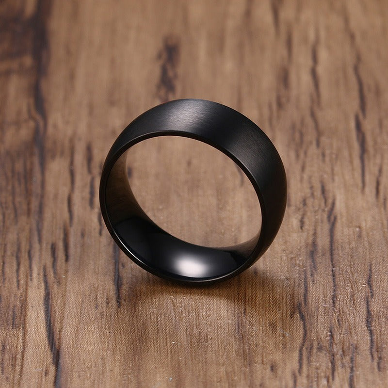 Matte Black Stainless Steel Ring for Men – 8mm Wide Brushed Band | Gothic Street Style R-378B