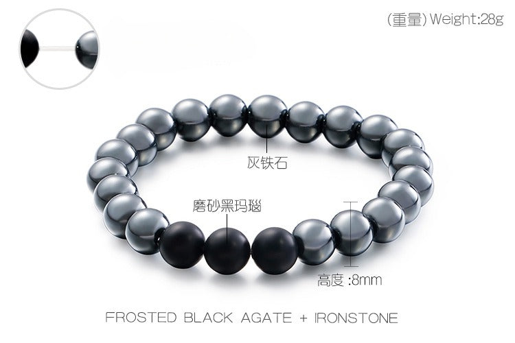 Kemstone Gray Ironstone & Matte Black Agate Bracelet - Handcrafted Men's Zen-Inspired Beads KB109671