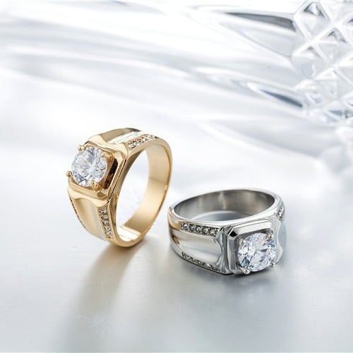 Kemstone Cubic Zirconia Ring for Men Stainless Steel Wide Band R0284