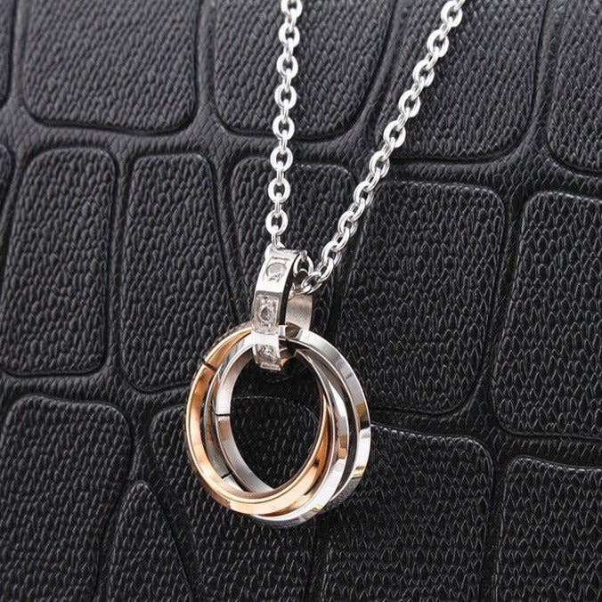 Kemstone Titanium Steel Interlocking Circle Pendant Necklace for Men & Women TN0053