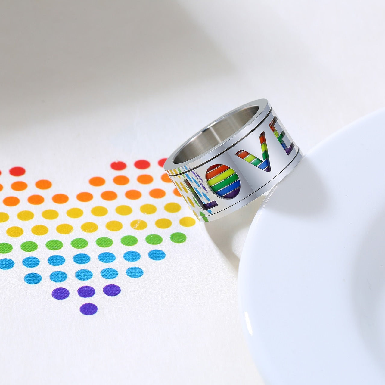 Kemstone Rotating Rainbow Inlay Stainless Steel Spinner Ring for Men – 11mm Band PR-029B