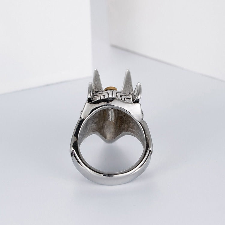 Kemstone Men’s Titanium Steel Anubis Egyptian God Ring – Silver K-R291