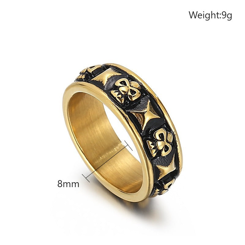 Kemstone Titanium Steel Skull Ring for Men – Punk Style, Silver & Gold KR101536-KFC