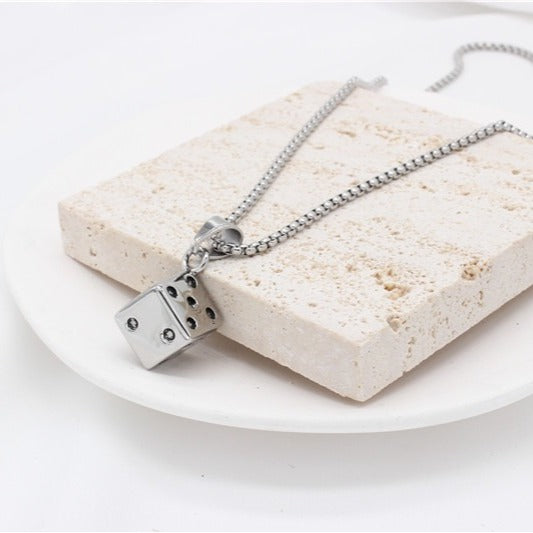 Kemstone Dice Pendant Necklace for Men Titanium Steel Star Detail Square P0786