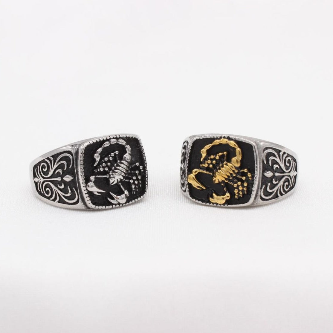 Kemstone Titanium Steel Gothic Scorpion Signet Ring for Men Vintage Design R1717