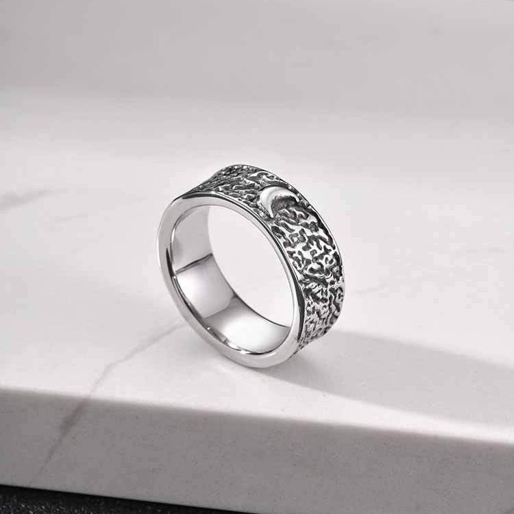 Kemston Sun Moon Ring for Men Stainless Steel Textured Vintage RC-1146