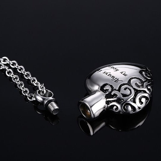 Kemstone Heart Locket Pendant Necklace for Men Stainless Steel Engraved PN-436