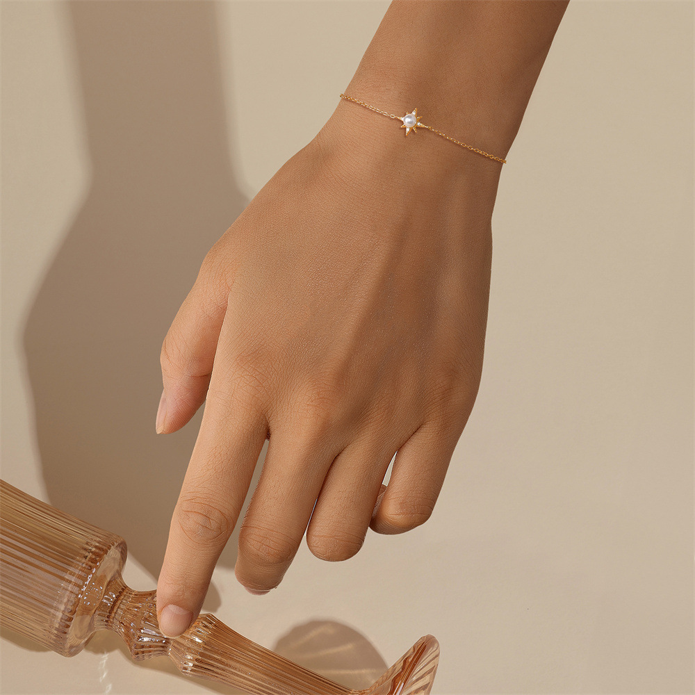 Kemstone 925 Sterling Silver Pearl Star Bracelet for Women Cubic Zirconia Dainty Chain 60604001652C