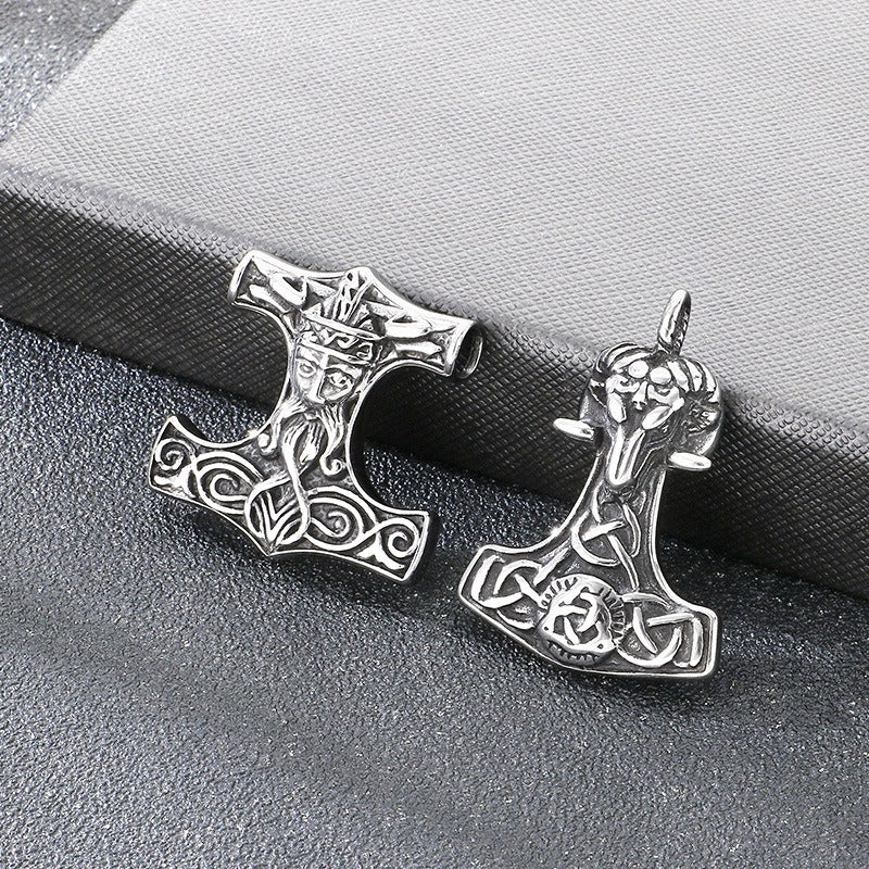 Kemstone Viking Hammer Pendant Necklace for Men - Titanium Steel Norse Rune Style KP117744-LU